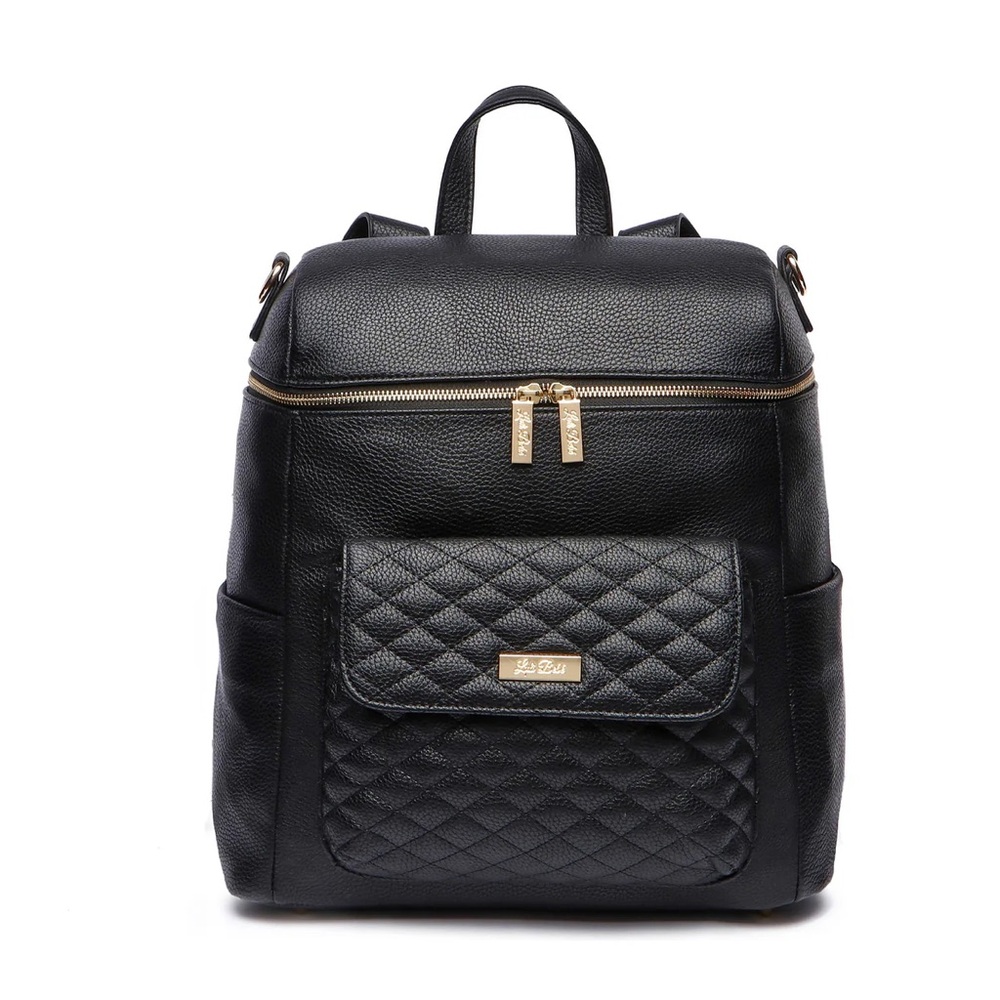 Black Quilted Baby Bag with Gold Accents